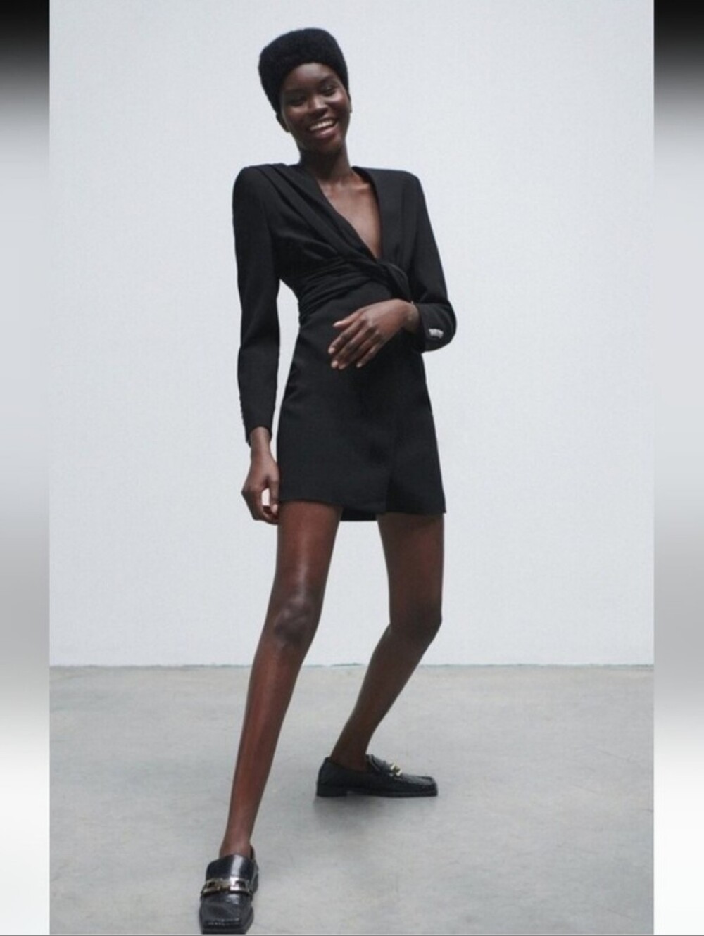 ZARA black draped blazer dress
